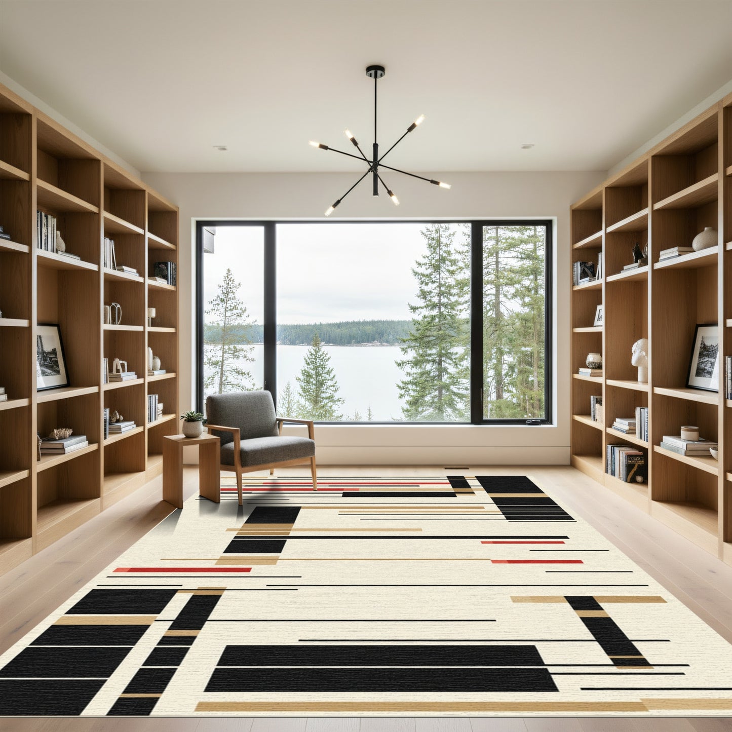 Geometric Red Gold Black Layout Rug