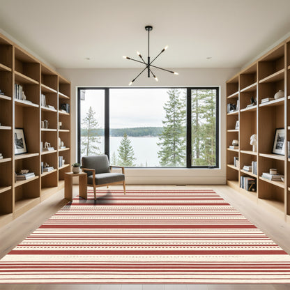 Rustic Crimson Striped Dot Rug
