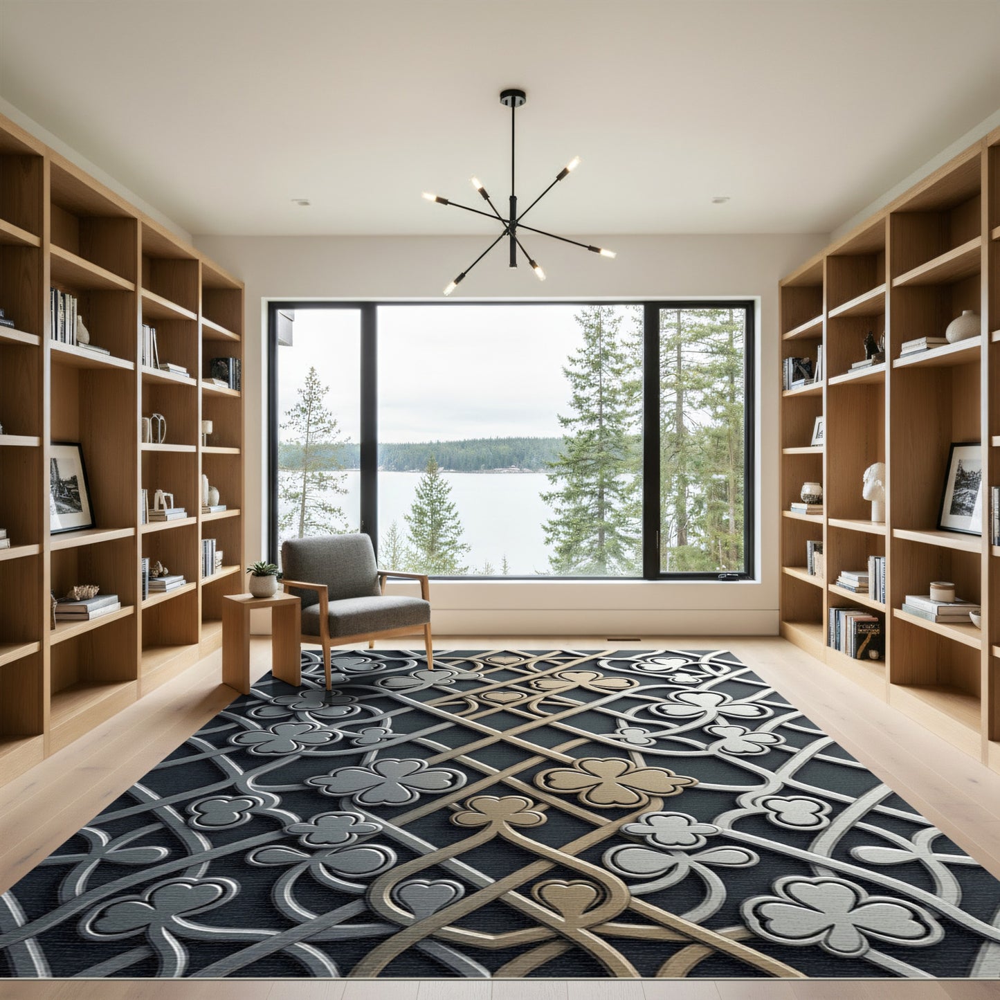 Metallic Silver Gold Clover Intertwined Lattice Rug