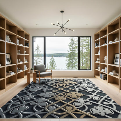 Metallic Silver Gold Clover Intertwined Lattice Rug