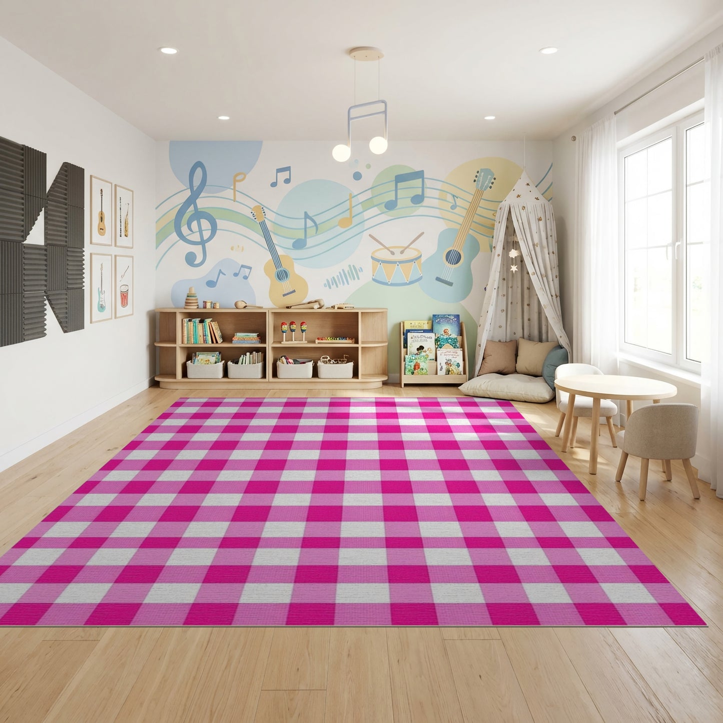Classic Pink White Gingham Rug