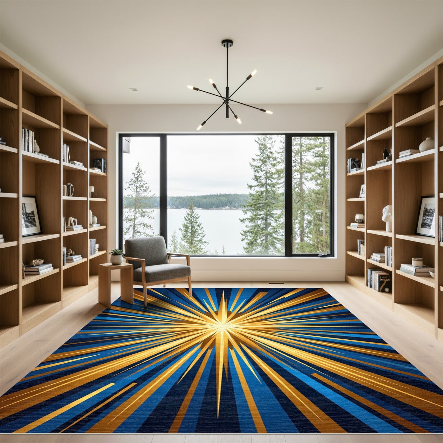 Radiant Golden Starburst Navy Burst Rug