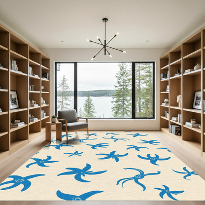 Blue Starfish Cream All-Over Rug