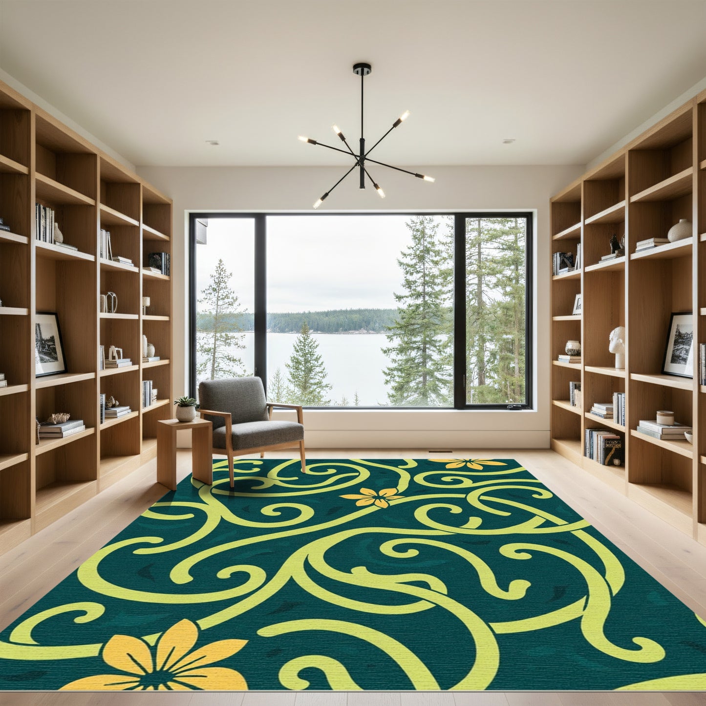 Emerald Green Floral Swirl Rug