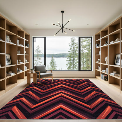 Red Orange Chevron Zigzag Stripe Rug