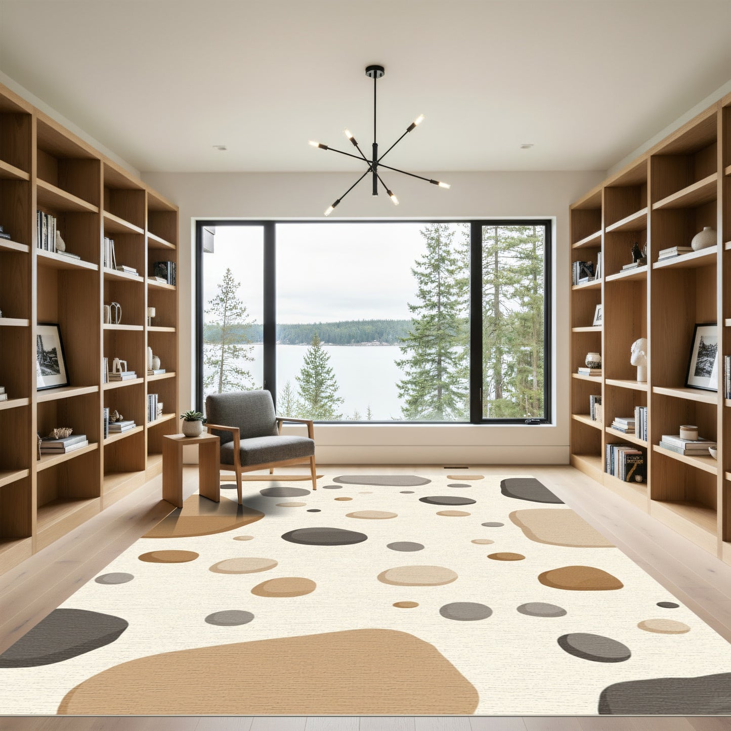 Neutral Pebble Scatter Abstract Rug