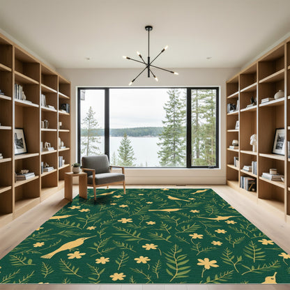 Golden Birds Foliage Garden Rug