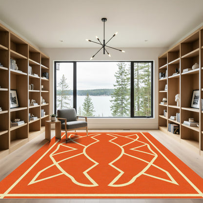 Orange Cream Abstract Geometric Medallion Rug