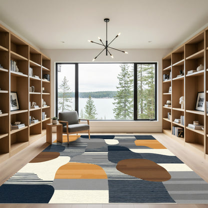 Abstract Organic Shapes Navy Horizon Rug