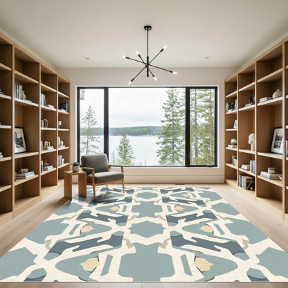 Pale Blue Abstract Geometric Tessellation Rug