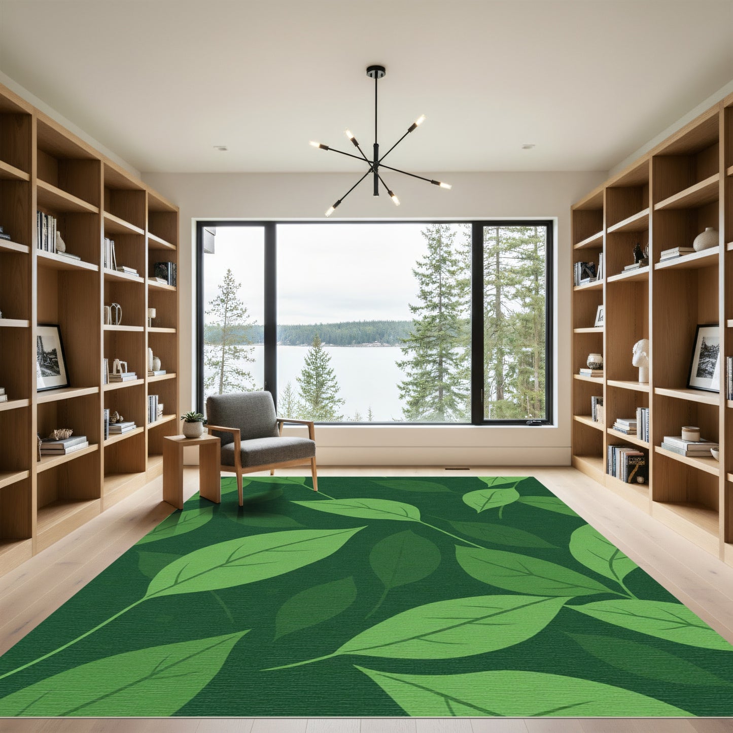 Deep Green Leafy Branches Tile Rug