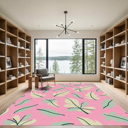 Pink Light Green Leaf Garland Rug