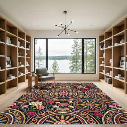 Vibrant Floral Medallion Mandala Rug