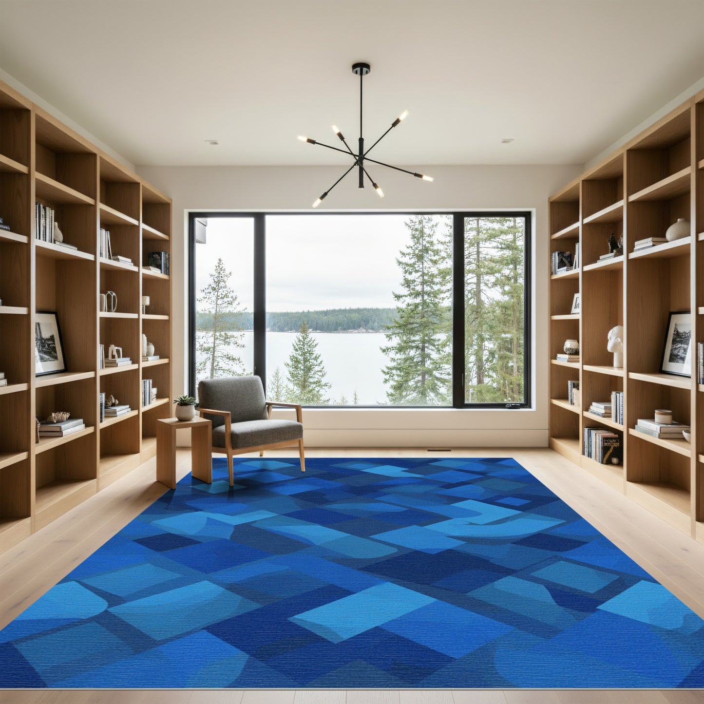 Deep Blue Geometric Tessellation Rug