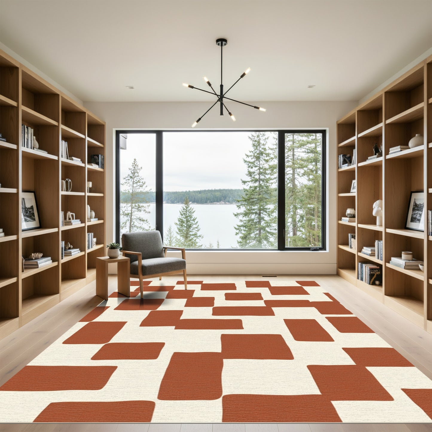 Terracotta Cream Interlocking Squares Rug