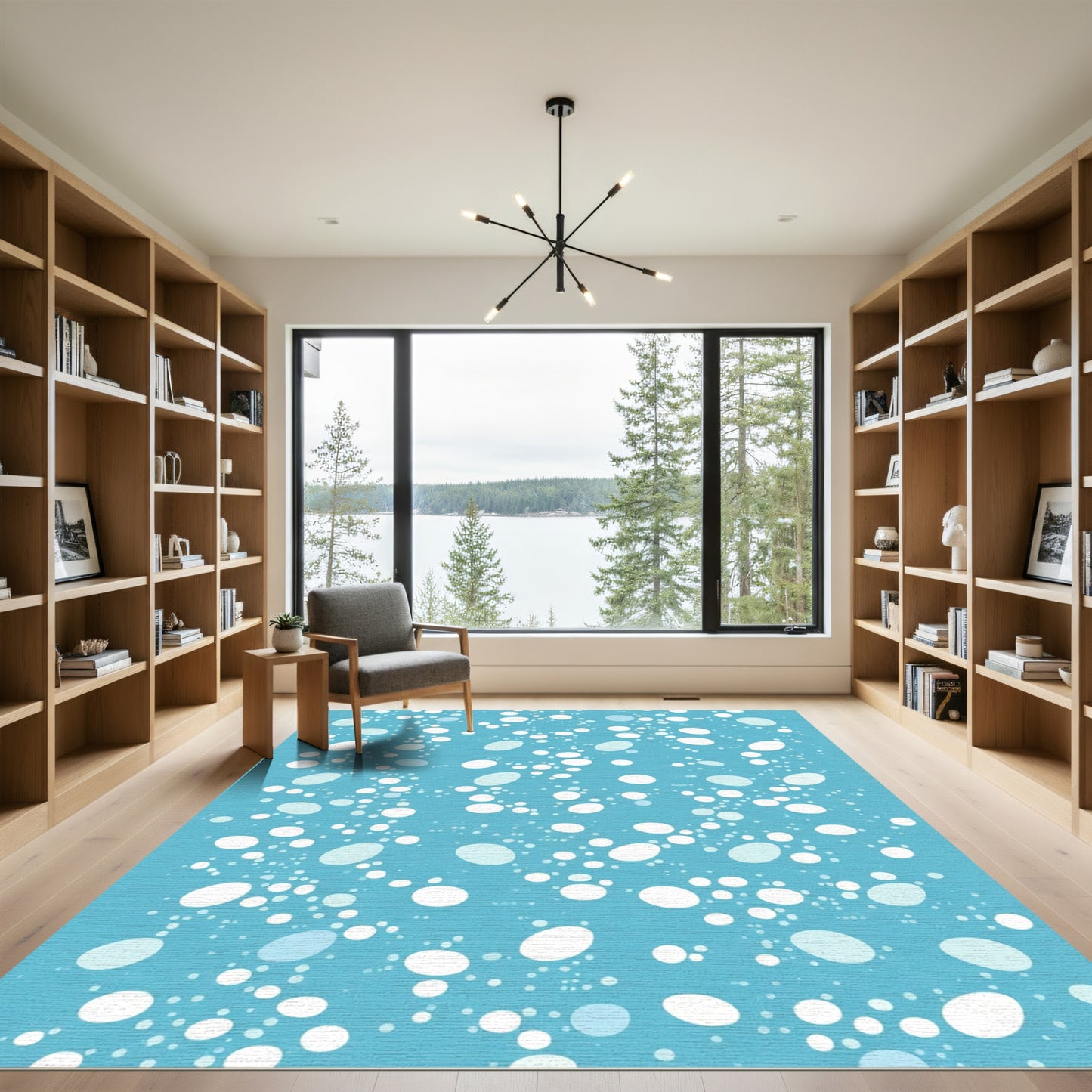 Cerulean Bubbles Scattered Oval Shapes Rug