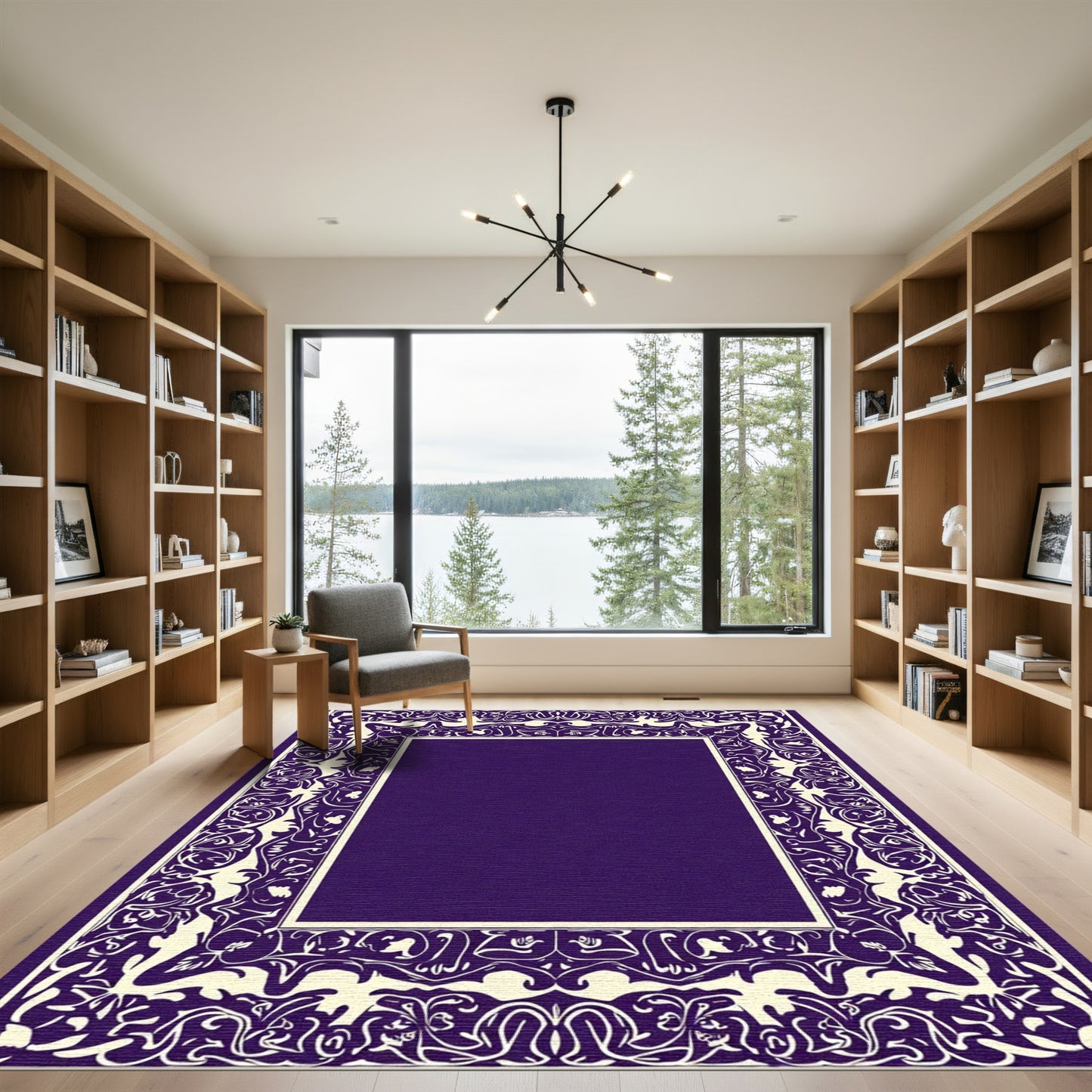 Rich Plum Intricate Floral Border Rug