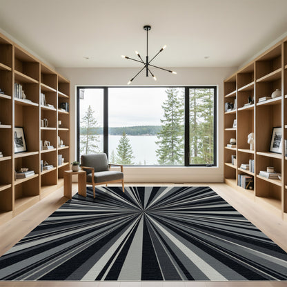 Modern Gray Sunburst Ray Rug