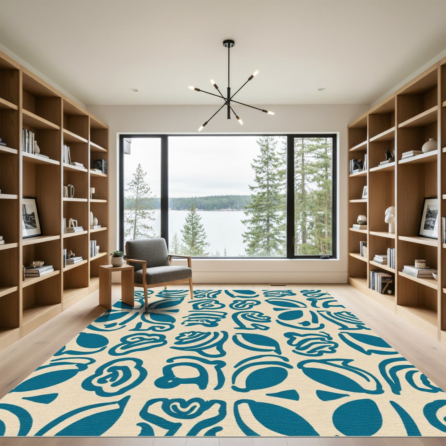 Teal Abstract Art Deco Forms Rug