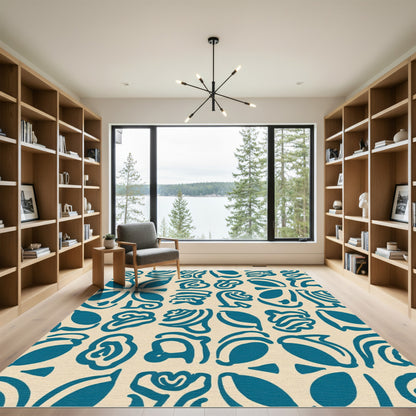 Teal Abstract Art Deco Forms Rug