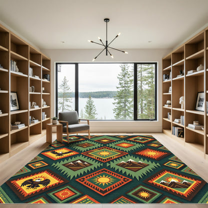 Emerald Eagle Sun Mountain Diamonds Rug