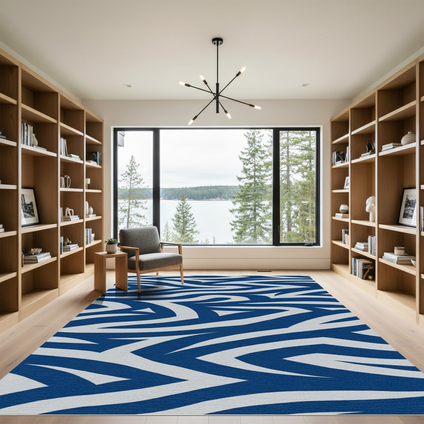 Deep Blue White Organic Wave Rug
