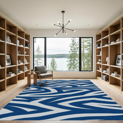 Deep Blue White Organic Wave Rug