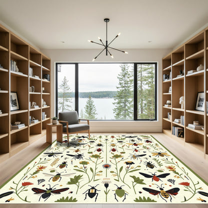 Whimsical Insect and Botanical Garden Rug