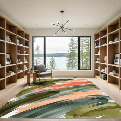 Abstract Olive and Terracotta Brush Strokes Rug