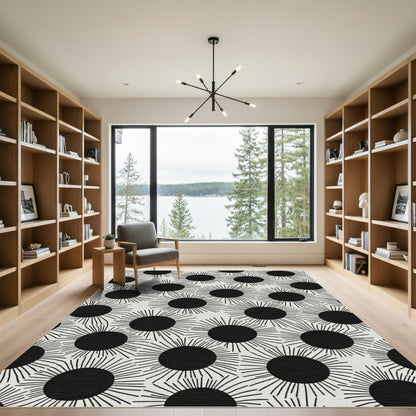 Black White Sunburst Scatter Rug