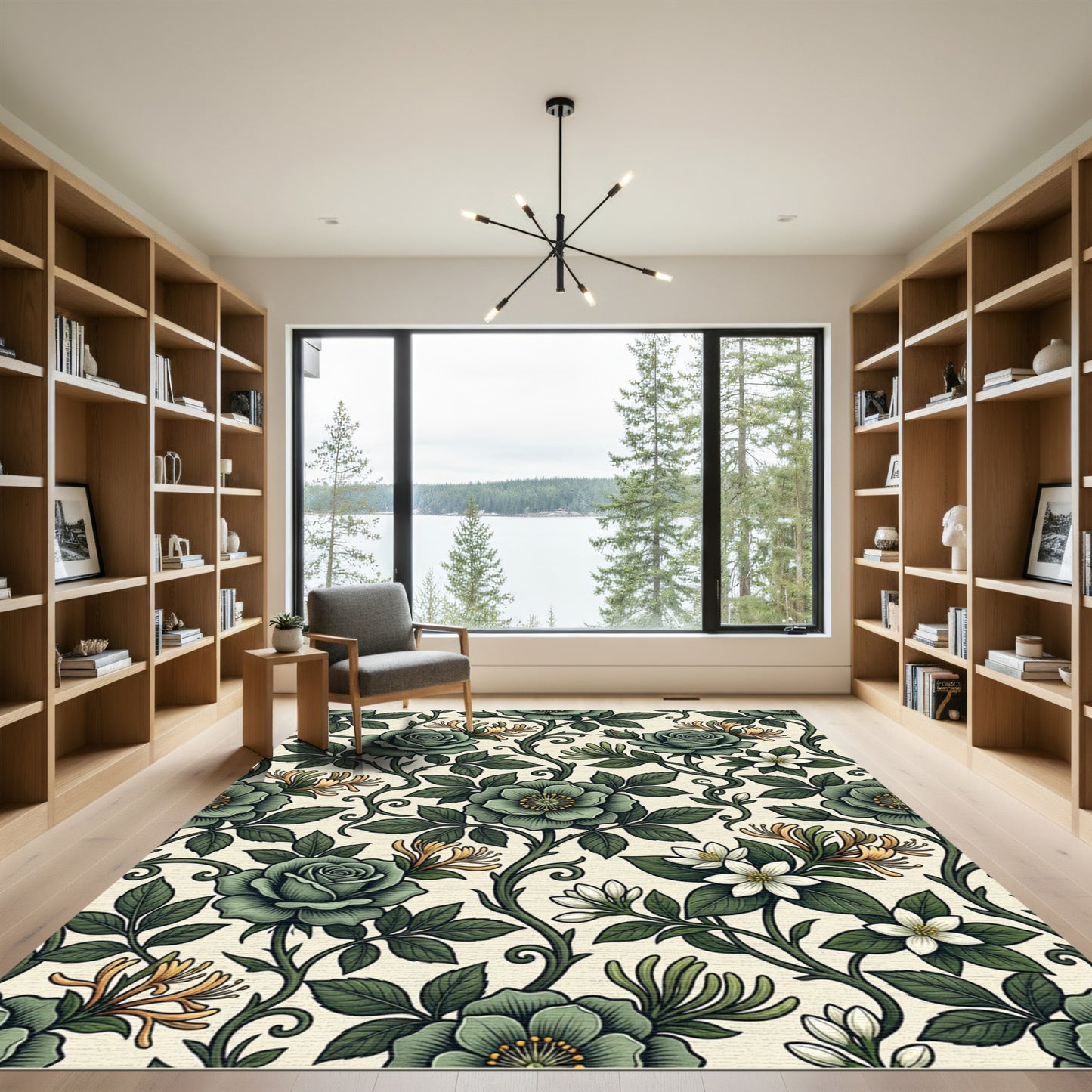 Vintage Sage Green Floral Vine Rug