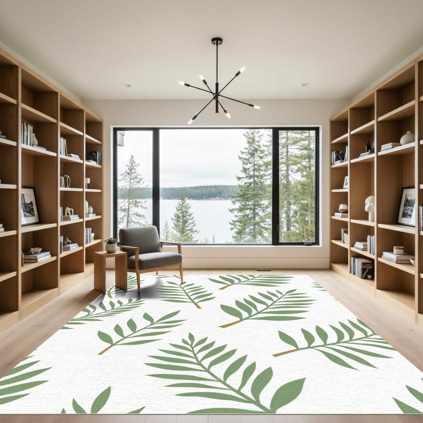 Green Leafy Branches Repeating Pattern Rug