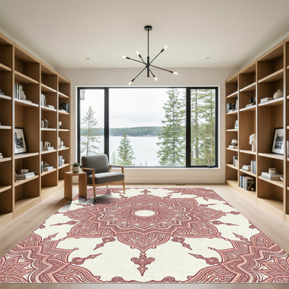 Elegant Dusty Rose Linear Medallion Rug