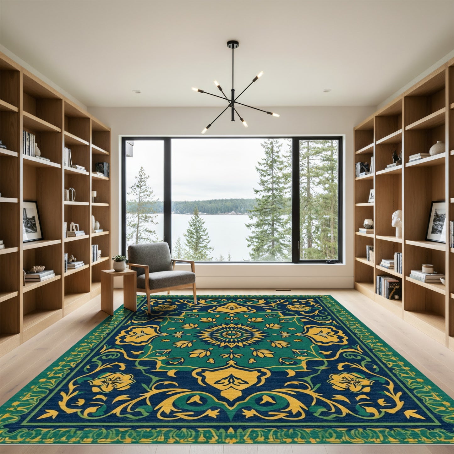 Deep Teal Floral Medallion Rug