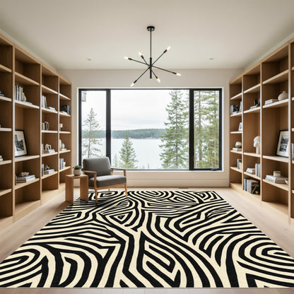 Bold Black Cream Abstract Zebra Rug