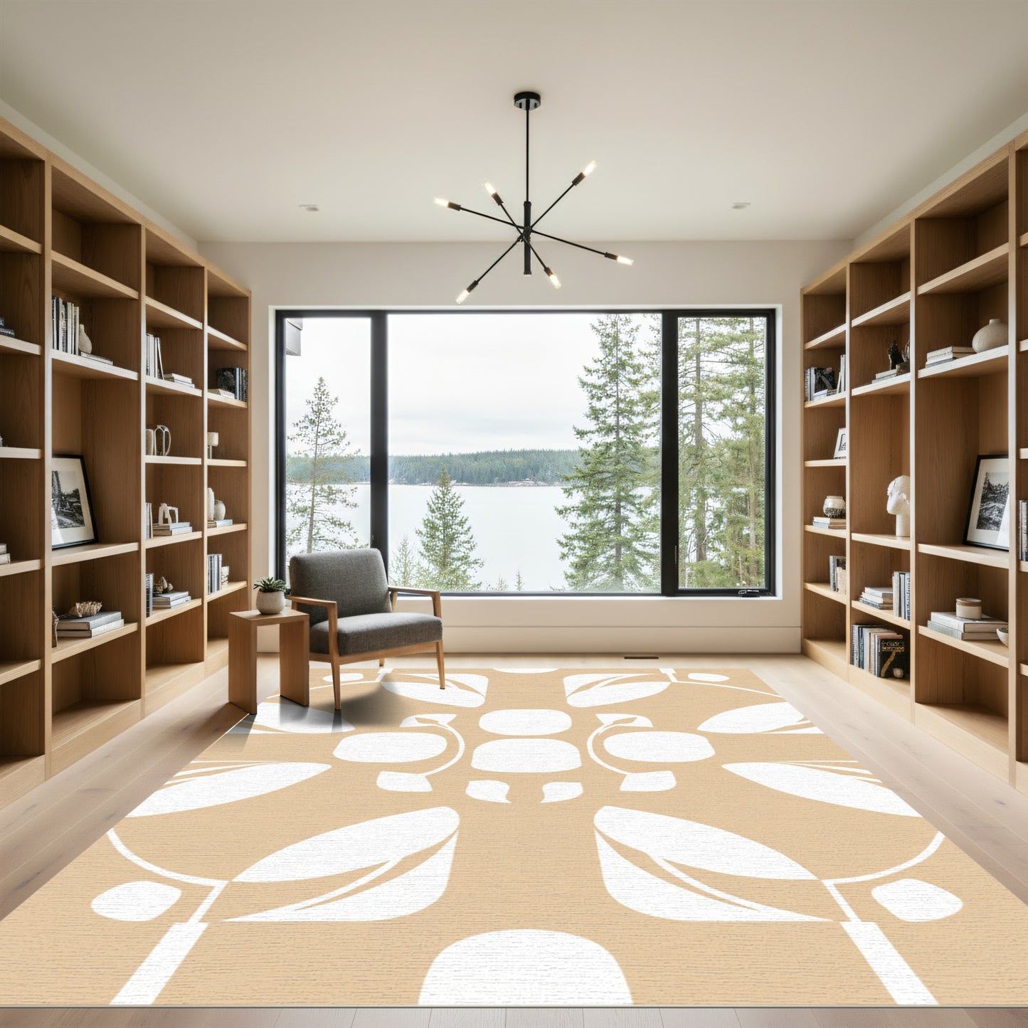 Sandy Beige Abstract Geometric Floral Rug