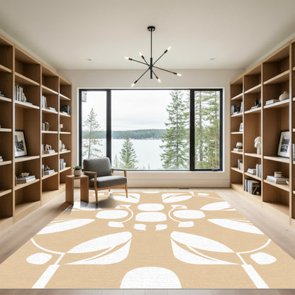 Sandy Beige Abstract Geometric Floral Rug