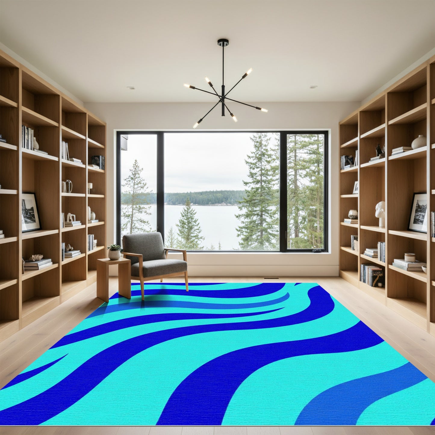Deep Blue Aqua Swirl Waves Rug