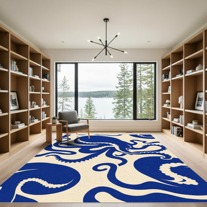Deep Blue Octopus Tentacle Field Rug