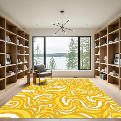Golden Swirl Abstract Flow Rug