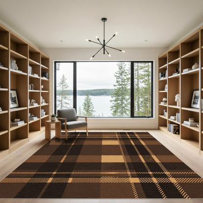 Classic Brown Tartan Plaid Check Rug