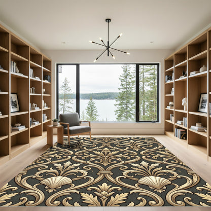 Gold Acanthus Seashell Scrollwork Rug