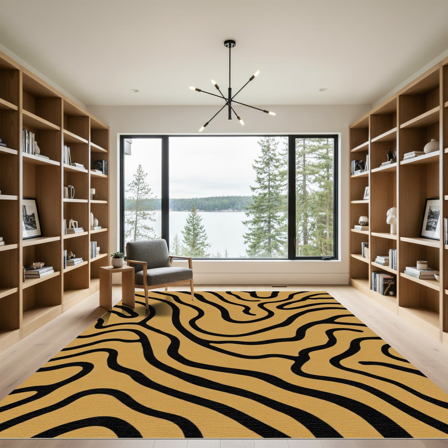 Golden Black Wavy Stripes Rug
