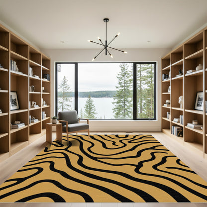 Golden Black Wavy Stripes Rug