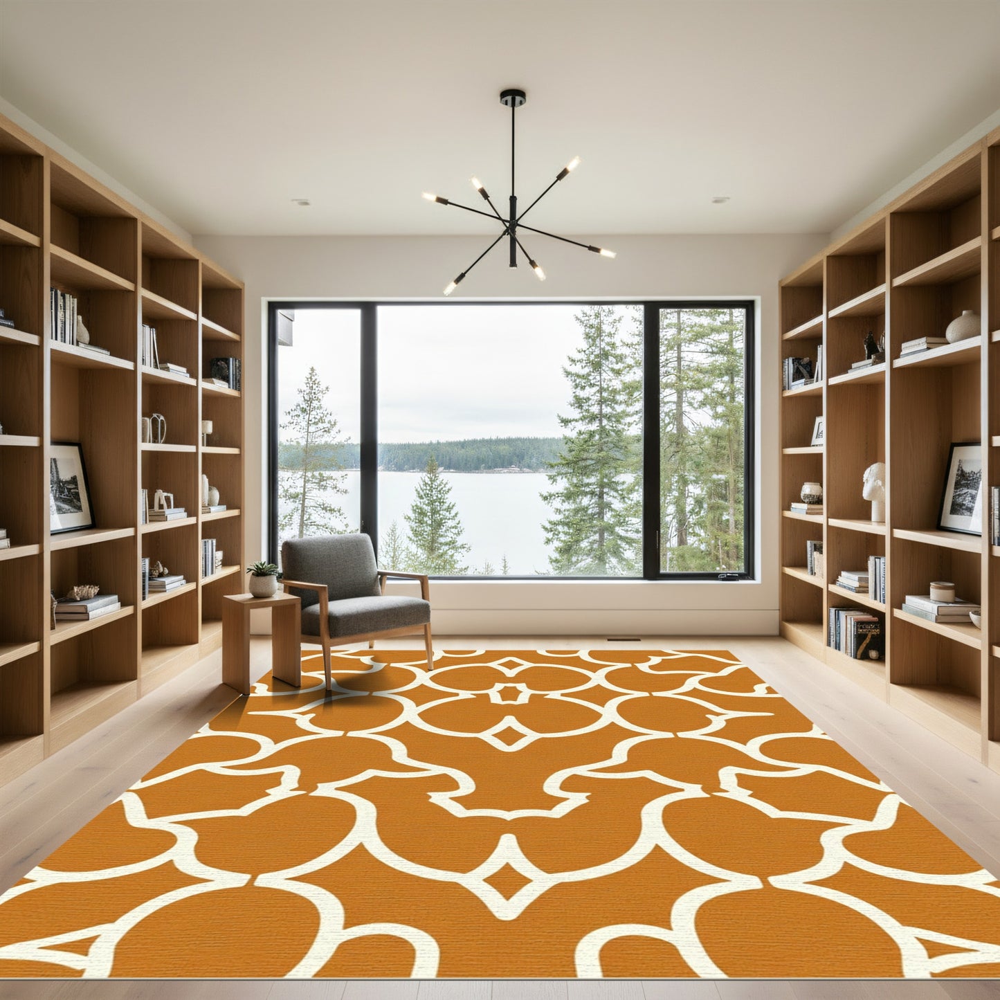 Burnt Orange Curving Lattice Rug