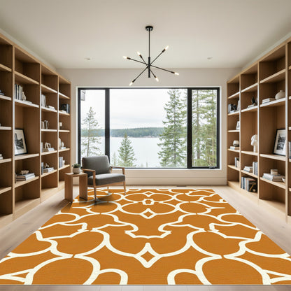 Burnt Orange Curving Lattice Rug