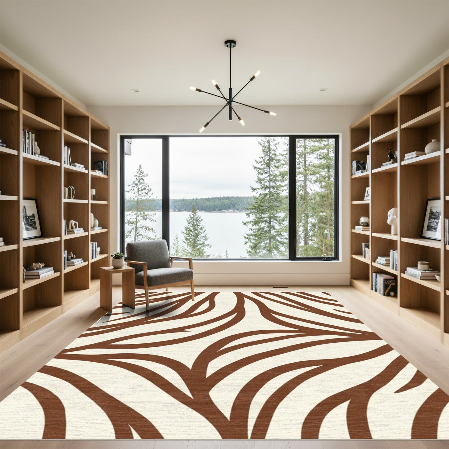Brown Abstract Swirl Ivory Rug