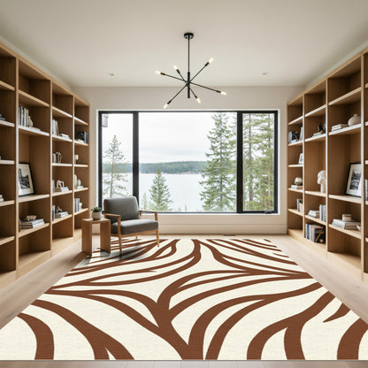 Brown Abstract Swirl Ivory Rug