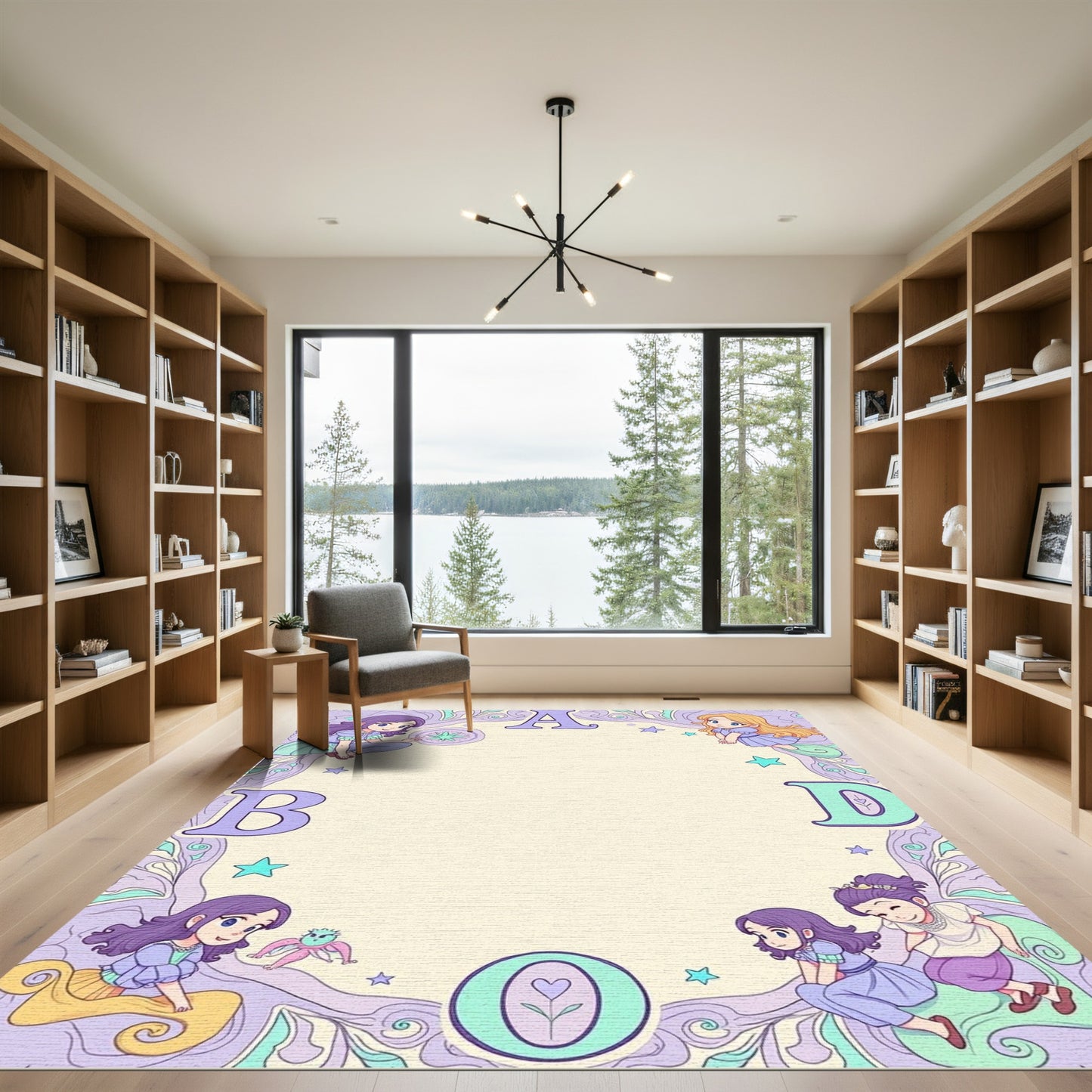 Whimsical Lavender Girls Star Border Rug