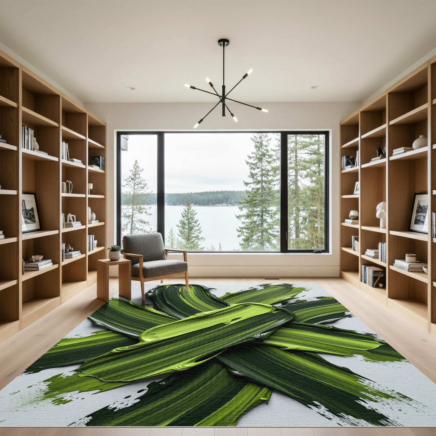 Verdant Swirl Abstract Paint Strokes Rug